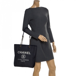 Pre Owned Chanel Blue Denim North South Deauville Chain Tote