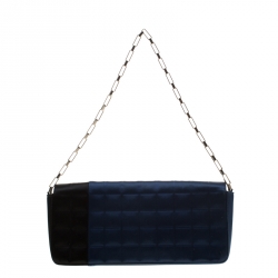 Pre Owned Chanel Blue/Black Satin Ice Cube Limited Edition Flap Bag