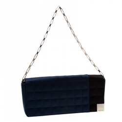 Pre Owned Chanel Blue/Black Satin Ice Cube Limited Edition Flap Bag