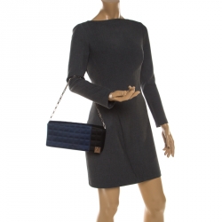 Pre Owned Chanel Blue/Black Satin Ice Cube Limited Edition Flap Bag