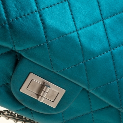 Pre Owned حقيبة شانيل جامبو 2.55 ريشيو كلاسيك 227 طية أمامية تقسيمات الجلد المبطن تركواز ميتالك