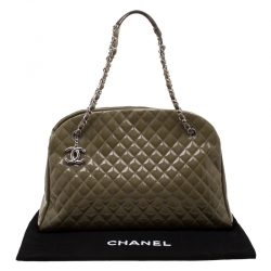 Pre Owned Chanel Olive Green Quilted Patent Leather Large Just Mademoiselle Bowling Bag