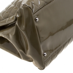 Pre Owned Chanel Olive Green Quilted Patent Leather Large Just Mademoiselle Bowling Bag