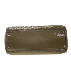 Pre Owned Chanel Olive Green Quilted Patent Leather Large Just Mademoiselle Bowling Bag