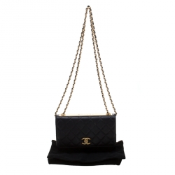 مملوكة مسبقًا محفظة بسلسلة شانيل CC عصرية جلد مبطنة سوداء