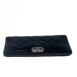 Chanel Blue Quilted Velvet Boy Long Flap Wallet