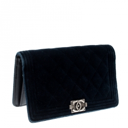 Chanel Blue Quilted Velvet Boy Long Flap Wallet