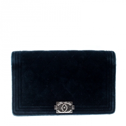 Chanel Blue Quilted Velvet Boy Long Flap Wallet