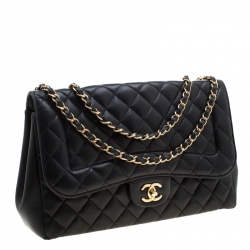 Pre Owned Chanel Black Quilted Leather Jumbo Mademoiselle Chic Flap Shoulder Bag