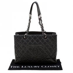 Pre Owned Chanel Metallic Grey Quilted Caviar Leather Grand Shopper Tote