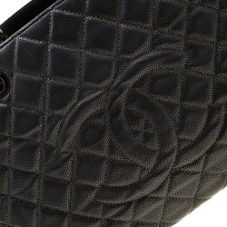 Pre Owned Chanel Metallic Grey Quilted Caviar Leather Grand Shopper Tote