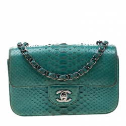 Chanel Turquoise Python New Mini Classic Single Flap Bag