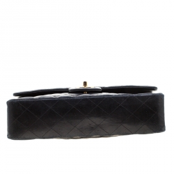 Pre Owned حقيبة شانيل قلاب مزدوج كلاسيك متوسطة جلد مبطنة سوداء