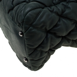 Pre Owned Chanel Green Quilted Bubble Leather Bowler Bag