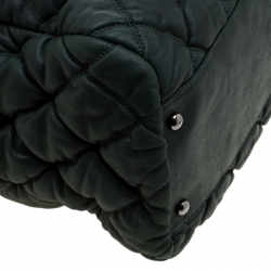 Pre Owned Chanel Green Quilted Bubble Leather Bowler Bag