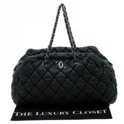Pre Owned Chanel Green Quilted Bubble Leather Bowler Bag