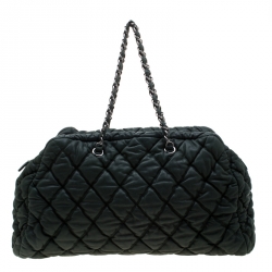 Pre Owned Chanel Green Quilted Bubble Leather Bowler Bag