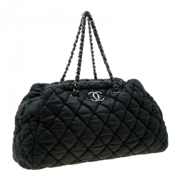 Pre Owned Chanel Green Quilted Bubble Leather Bowler Bag
