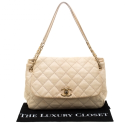 Pre Owned حقيبة كتف شانيل أكورديون سلسلة رترو جلد مبطنة بيج