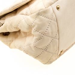 Pre Owned حقيبة كتف شانيل أكورديون سلسلة رترو جلد مبطنة بيج