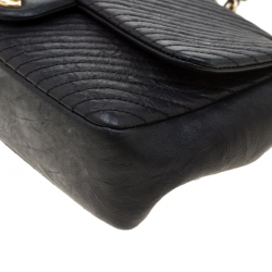 Pre Owned Chanel Black Chevron Leather Medium Flap Bag
