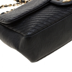 Pre Owned Chanel Black Chevron Leather Medium Flap Bag