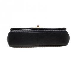 Pre Owned Chanel Black Chevron Leather Medium Flap Bag
