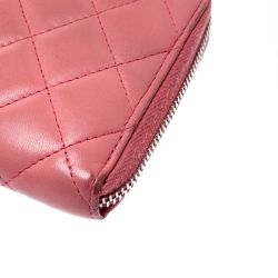 Chanel Pink Quilted Leather CC Zip Around Wallet