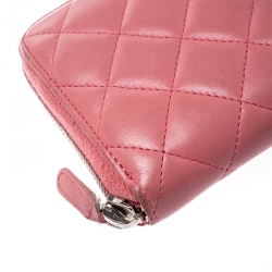 Chanel Pink Quilted Leather CC Zip Around Wallet