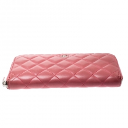 Chanel Pink Quilted Leather CC Zip Around Wallet