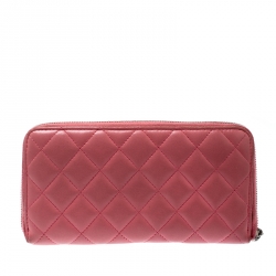 Chanel Pink Quilted Leather CC Zip Around Wallet