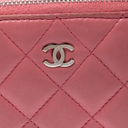 Chanel Pink Quilted Leather CC Zip Around Wallet