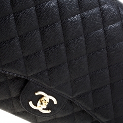 Pre Owned حقيبة شانيل ماكسي كلاسيك جلد أسود مبطن بقلاب مزدوج