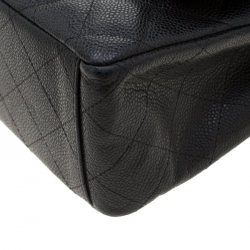 Pre Owned حقيبة شانيل ماكسي كلاسيك جلد أسود مبطن بقلاب مزدوج