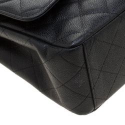 Pre Owned حقيبة شانيل ماكسي كلاسيك جلد أسود مبطن بقلاب مزدوج