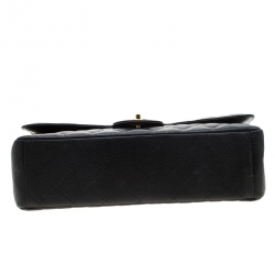 Pre Owned حقيبة شانيل ماكسي كلاسيك جلد أسود مبطن بقلاب مزدوج