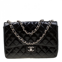 Pre Owned حقيبة شانيل قلاب مفرد كلاسيك جامبو جلد كافيار مبطنة سوداء