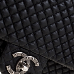 Pre Owned Chanel Black Leather Quilted Chocolate Bar Flap Bag 