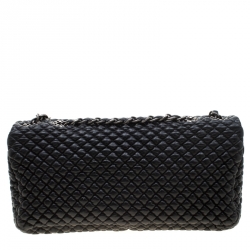 Pre Owned Chanel Black Leather Quilted Chocolate Bar Flap Bag 
