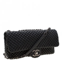 Pre Owned Chanel Black Leather Quilted Chocolate Bar Flap Bag 