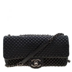Pre Owned Chanel Black Leather Quilted Chocolate Bar Flap Bag 