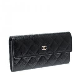 Pre Owned محفظة شانيل كونتيننتال مبطنة CC جلد كافيار سوداء