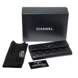 Pre Owned محفظة شانيل كونتيننتال مبطنة CC جلد كافيار سوداء