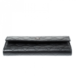 Pre Owned محفظة شانيل كونتيننتال مبطنة CC جلد كافيار سوداء