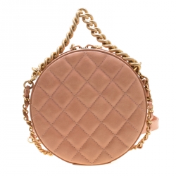 Pre Owned حقيبة كروس شانيل راوند از ايرث جلد CC وردية فاتحة