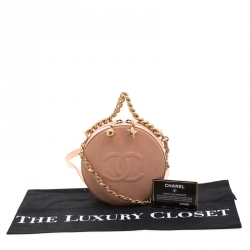 Pre Owned حقيبة كروس شانيل راوند از ايرث جلد CC وردية فاتحة