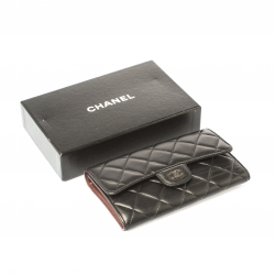 Chanel Black Quilted Leather Classic L Flap Wallet