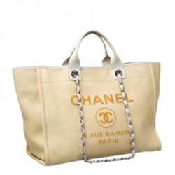 Pre Owned Chanel Beige Raffia Large Deauville Tote 