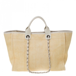 Pre Owned Chanel Beige Raffia Large Deauville Tote 