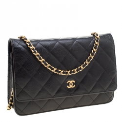 مملوكة مسبقًا Chanel Black Caviar Leather Wallet On Chain